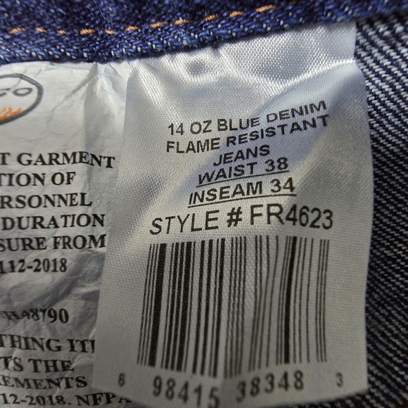 Rasco Mens 38X34 FR Flame Resistant Work Blue Jeans Dark‎ Wash - Picture 8 of 16